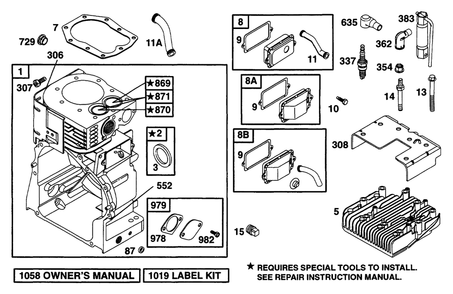 Cylinder, Head Diagram and Parts List for 226432-0057-XX  Briggs and Stratton Engine